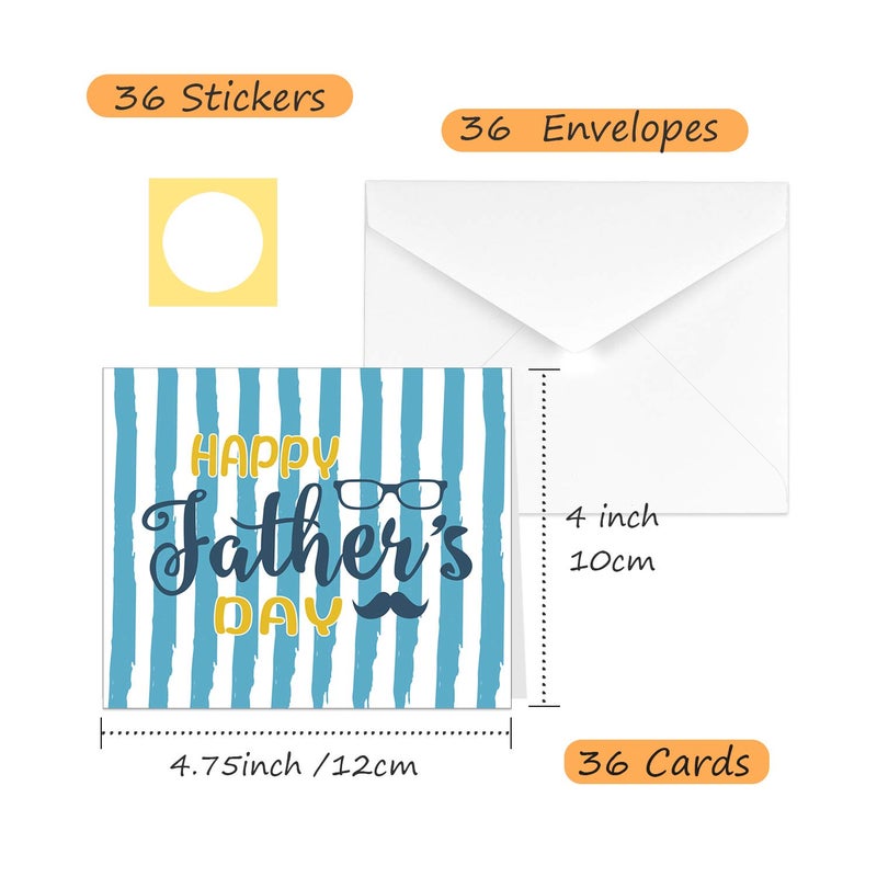 TUPARKA 36 Pack Father's Day Greeting Cards with Envelopes, 6 Assorted Unique Designs for Father's Day - Image 2
